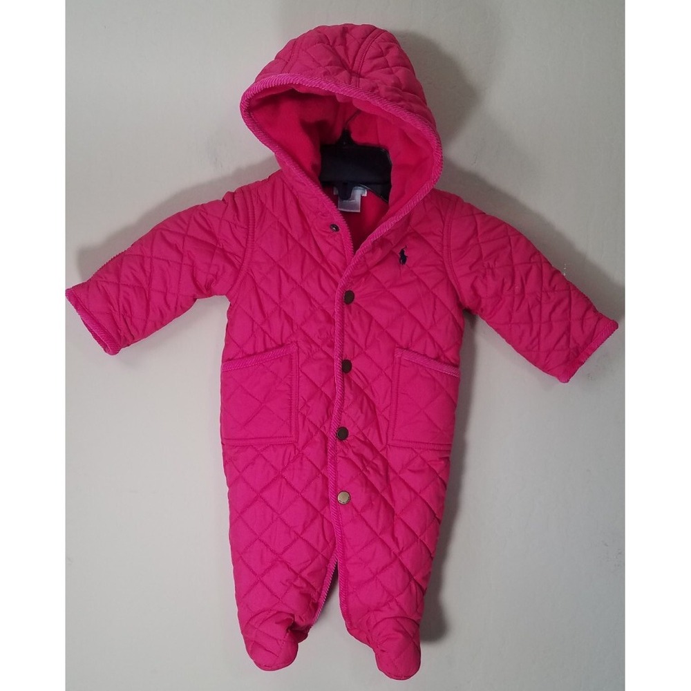 Ralph Lauren Bunting Quilted Insulated Hooded‎ One-piece Snowsuit sz 3M Flaw